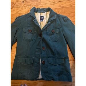 GAP Women's Teal Green Utility Jacket Blazer Button Front Pockets‎ Size 2